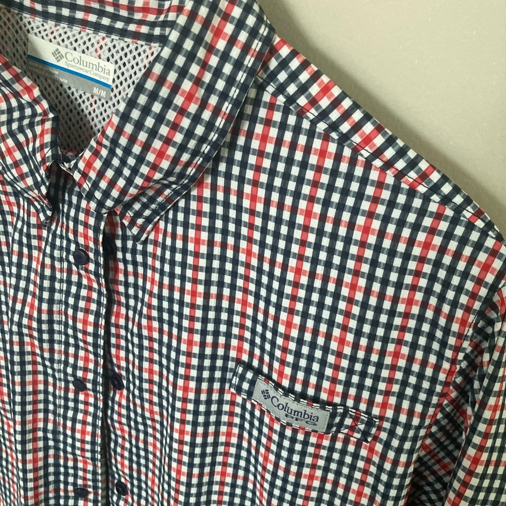 Columbia Red Navy White Gingham Short-Sleeve Button-Down Shirt